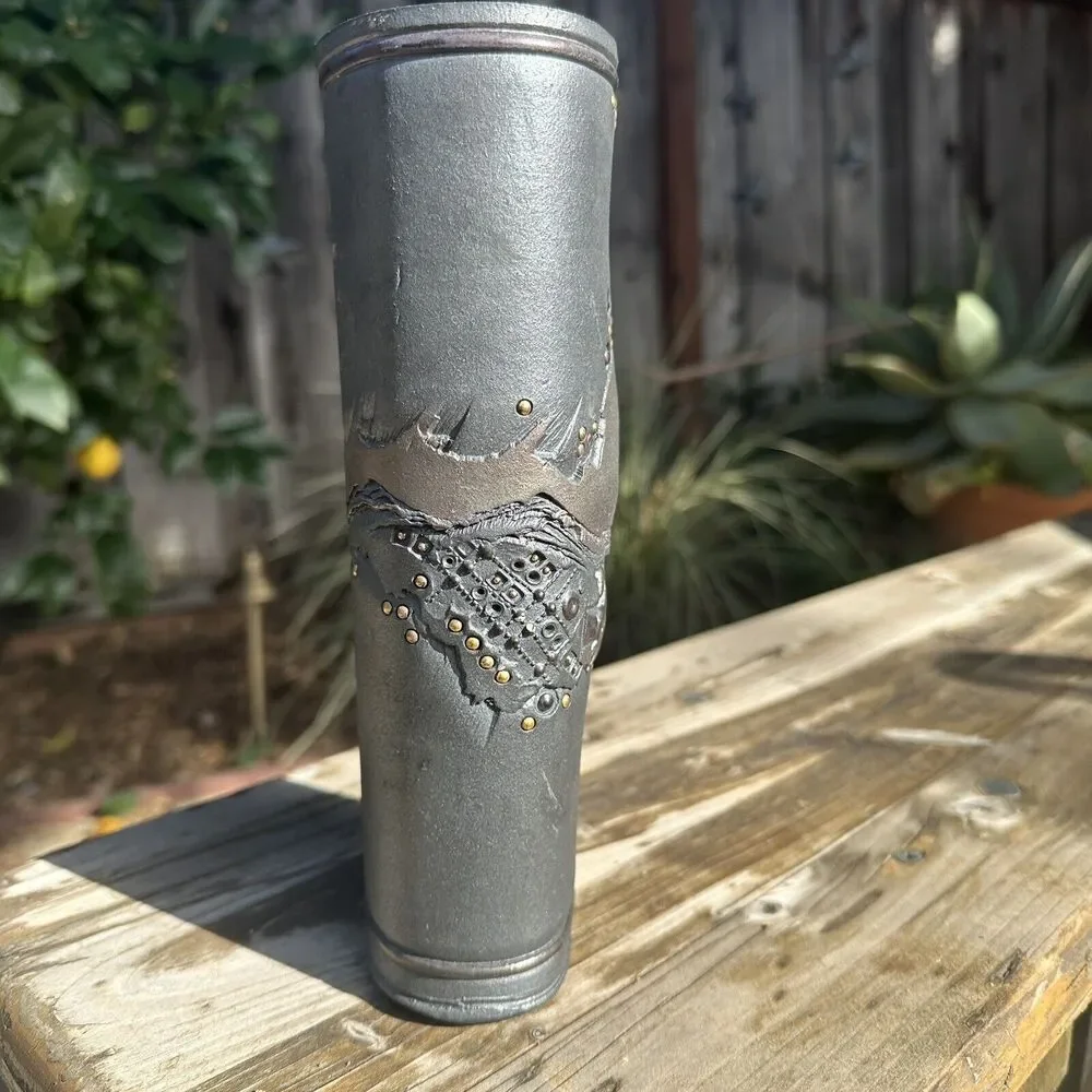 The Terry Pottery Dark Metallic Lustre with Gold/Brass Beads Vase 9.25